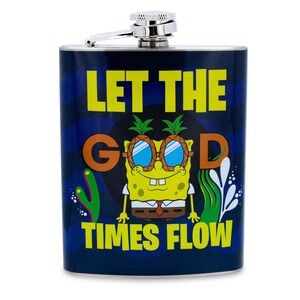 Nickelodeon SpongeBob SquarePants Stainless Steel 7 Oz Flask Blue NEW